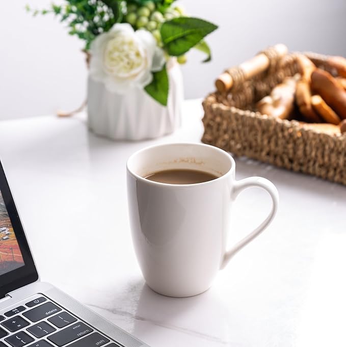 GBHOME 12 OZ Off White Coffee Mugs, Ceramic Coffee Mugs Set with Large Handle for Man,Woman,Dad,Mom, Light Weight Coffee Mugs for Latte/Cappuccino/Cocoa/Milk, Dishwasher &Microwave Safe,12Pcs