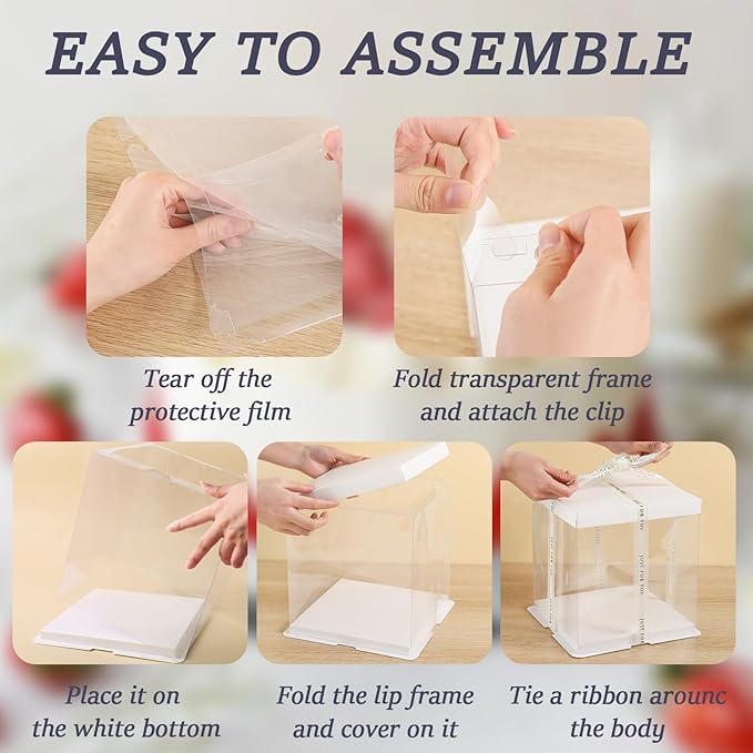 8 Packs Tall Cake Boxes with Ribbon,8x8x9 inches Bakery Boxes,White Multi-Layer Cake Containers for Birthday,Wedding, Halloween. (White, 8 * 8 * 9 inch/8pcs)