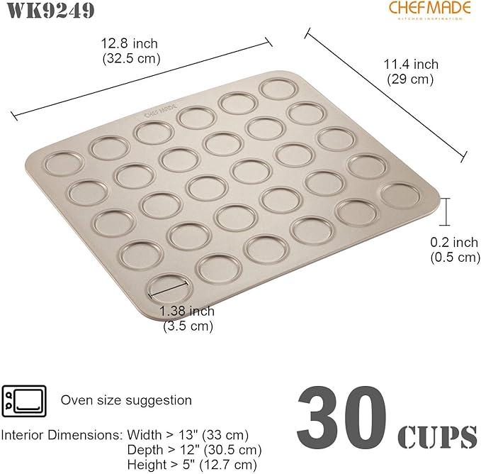 CHEFMADE Macaron Cake Pan, 30-Cavity Non-Stick Macaroon Biscuits Cookie Bakeware for Oven Baking (Champagne Gold)