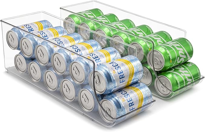 Sorbus Can Dispenser for Refrigerator - 12 Can Fridge organizer Rotation System Rack - Clear Soda Can Organizer for Refrigerator, Freezer & Pantry - Great for Kitchen Organization & Storage (2-Pack)
