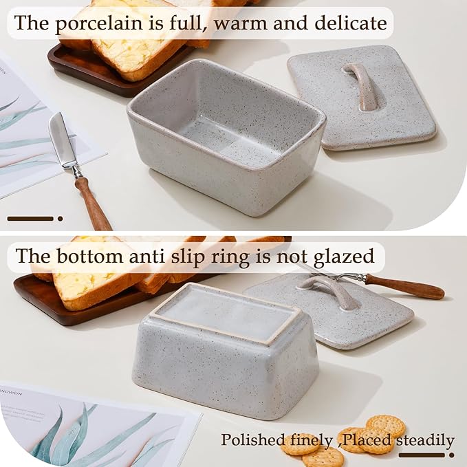 NUTRIUPS Ceramic Butter Dish with Lid for Countertop, Vintage European Butter Holder with Lid, Covered Butter Dish,Holds 1 Stick (Grey, Uniform size)