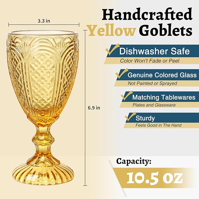 Chaos Coordinator Amber Wine Glasses set of 6, vintage colored glassware, colored drinking glasses for a baby shower, wedding, birthday,or fancy glassware for everyday,10.5 OZ.