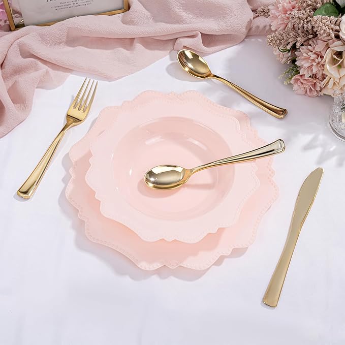 COLOSUS Pink Plastic Party Bowls (60 Pack) 12 Oz Disposable Soup/Salad Bowl, Fancy Shatterproof Dinnerware for Easter, Catering, Holidays, Weddings, and Everyday Use