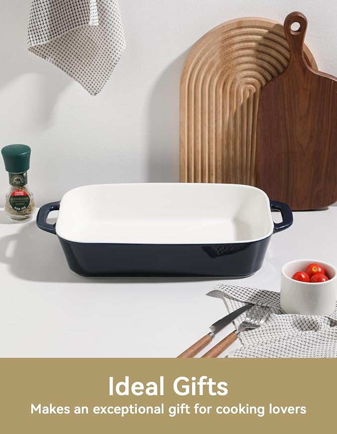Sweejar Ceramic Bakeware Set, 9x13 Rectangular Baking Dish for Cooking, Kitchen, Cake Dinner, Banquet and Daily Use, Casserole Dishes for Oven Porcelain Baking Pans(Navy)