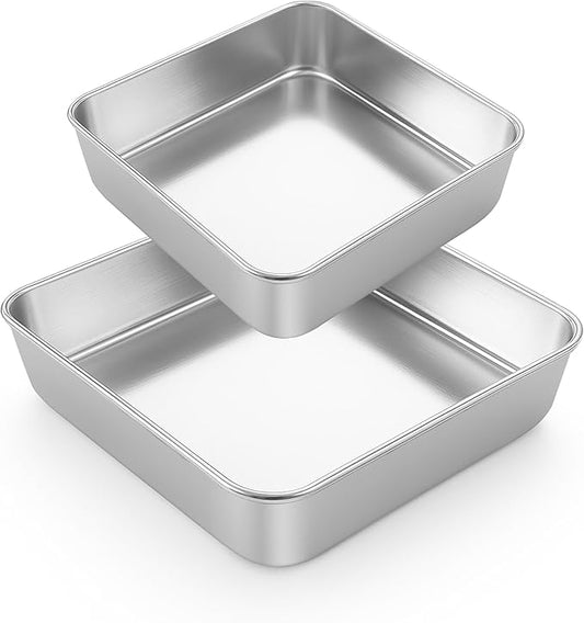 LIANYU 6/9 Inch Square Baking Cake Pan, Stainless Steel Brownie Bread Cake Molds, Square Bakeware for Lasagna Pie, Oven & Dishwasher Safe