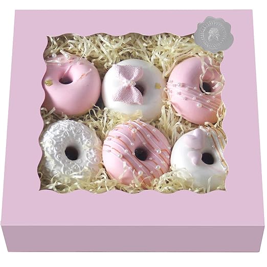 qiqee Auto-pop up Lavender Pie Boxes with Window 10x10x2.5 inch 30Packs Cookie Donut Bakery Box