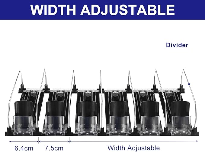 uxcell 6pcs Soda Can Organizer for Refrigerator, Self-Pushing Drink Organizer for Fridge, Width Adjustable Drink Dispenser Beverage Pusher For Pantry Vending Machine, Black