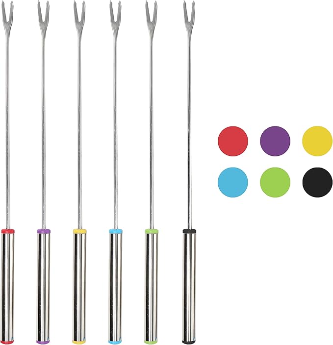 6PCS 9.5 Inch Fondue Sticks Stainless Steel Barbecue Forks with Heat Resistant Handle for Roast Meat Chocolate Dessert Cheese Marshmallows
