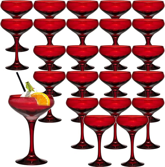 24 Pieces Crystal Martini Glasses Champagne Flute,Coupe Bowl Stemmed Cocktail Glasses,Set Of 24 Elegant Red Goblets Colored Drinking Cups Champagne Wine Glasses for Parties Cocktail Margarita,Juice
