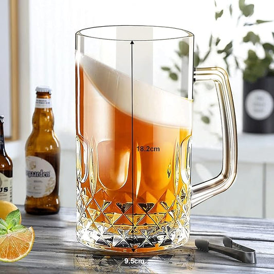 32 Ounces Beer Stein Mugs - 2 Pack Extra Large German Style Clear Tall Beer Glasses for Men - Heavy Duty Thick Glass With Handle