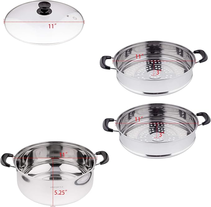 3 Tier Multi Tier Layer Stainless Steel Steamer Pot For Cooking With Stackable Pan Insert/Lid, Food/Vegetable Steamer Cooker, Cookware Pot, Vaporeras Para Tamales, Multilayer 16 qt