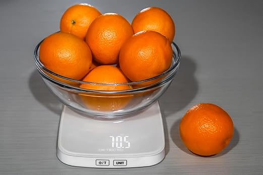 DETECTO Digital Kitchen Scale, Highly Accurate, Compact Glass Platform, Easy-to-Read Display, USB Rechargeable, 22 lb Capacity, Black/White (White)