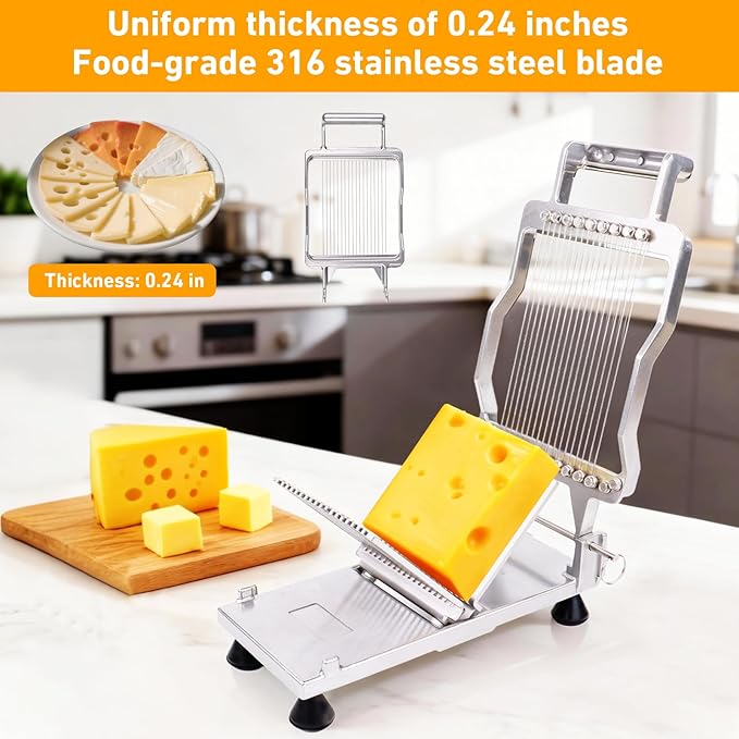 Commercial Cheese Slicer With Wire 6mm Cheese Cutter Butter Cutting Board Machine Aluminum Alloy Commercial Cheese Slicer with 316 Stainless Steel Wire Kitchen Cooking Baking Tool