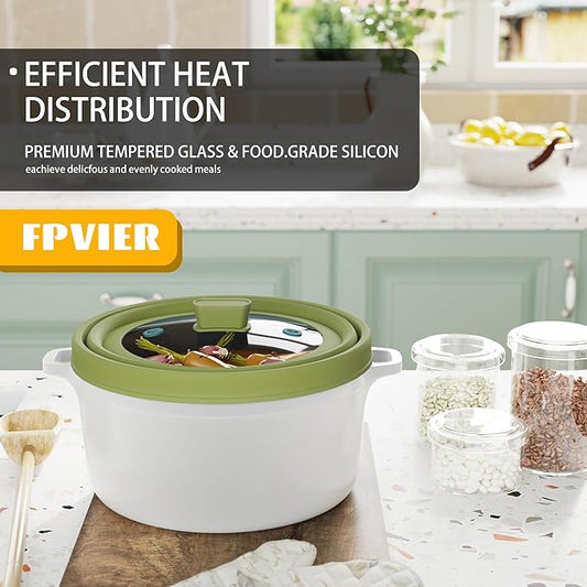 Microwave Splatter Cover, Vented Silicone and Glass Cover Splatter Guard Lid, Food Collapsible Plate Cover Lid with Easy Grip Handle. (Green, 11.8 inch)