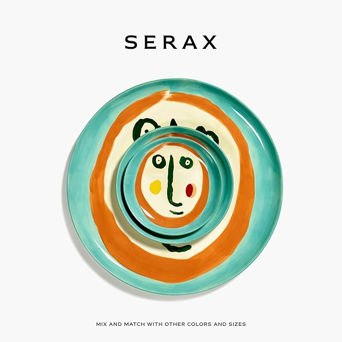 Blue Serving Plate with Face | Feast tableware by Ottolenghi | Serving Tray Dish Set for 1 | Stoneware Microwave Safe Plates | Farmhouse Kitchen and Dinnerware Sets for Home, Party