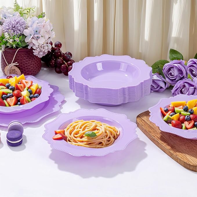 COLOSUS 60 Pack Lavender Purple Plastic Bowls, 12 oz Disposable Soup Bowls, Premium Plastic Dessert Bowls,Heavy-duty Salad Bowl for Party, Wedding, Dinner, Christmas, Thanksgiving, and Catering