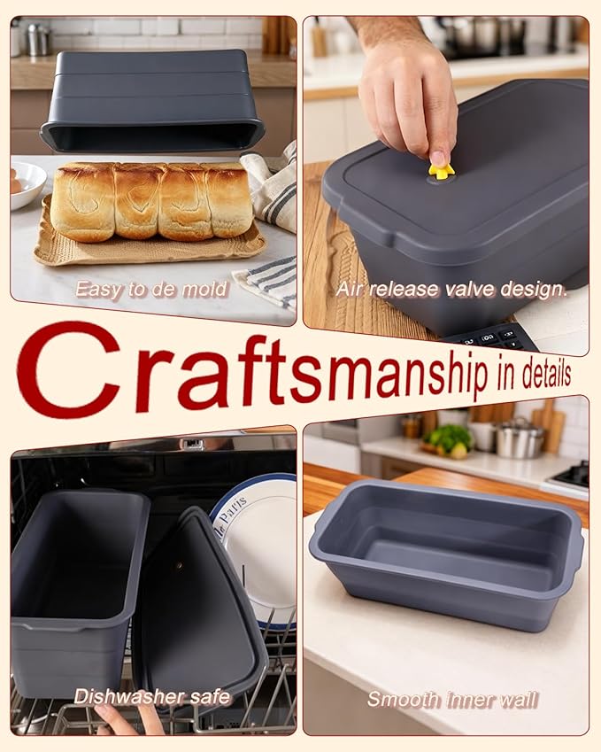 Large size foldable silicone bread loaf pan with lid,11x4.7 Inch easy to store non stick Bread Baking Pans,Sourdough Bread Pan with Baking Tool Supplies Kit for Homemade Bread, Cake