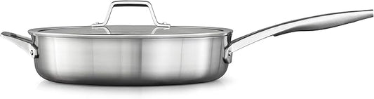 Calphalon Premier Stainless Steel 5-Quart Sauté Pan with Lid, 3-Layer Metal Construction, Oven & Dishwasher Safe