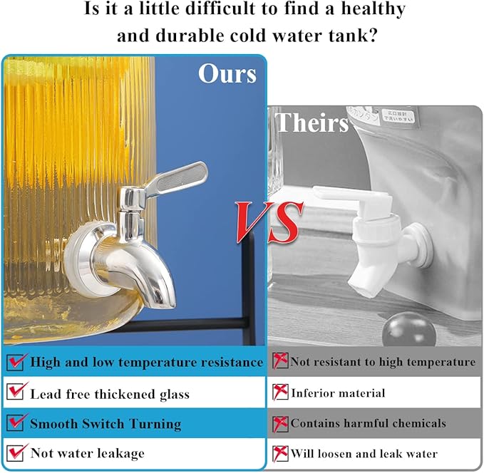 Berglander Glass Drink Dispenser for Fridge, 1 Gallon Beverage Dispenser with Leakproof Stainless Steel Spigot, Water, Laundry Detergent, Juice Dispenser for BBQ, Picnic, Parties and Events (Clear)