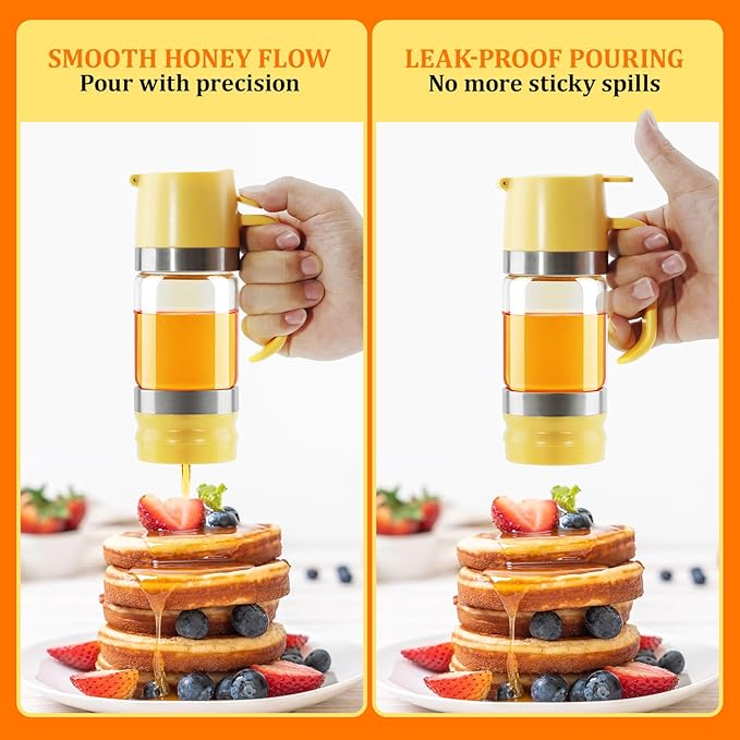 Aelga Glass Honey Dispenser No Drip - 9 OZ Honey Pot Honey Jar with Handle - Maple Syrup Dispenser