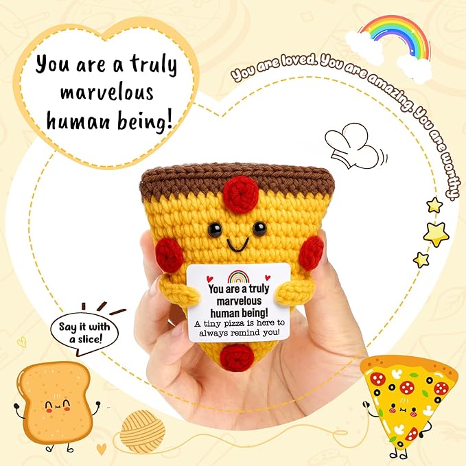 Mini Christmas Encouragement Pizza Gifts Emotional Uplifting Support Handmade Crochet Pizzas For Motivational Inspirational Gift For Women Men Friend Coworker Positive Christmas Stocking Stuffers
