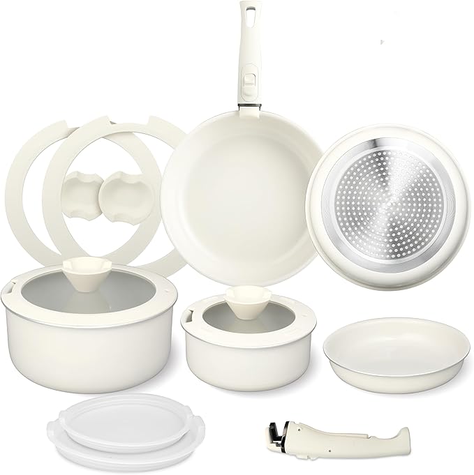 FAB&DELUXE Nonstick Cookware Set,13 Pcs Nonstick Pots and Pans with Lids, Aluminum Induction Cooking Set with Detachable Handle, Oven Safe, Non Toxic Healthy Kitchen Cookware Sets, PFAS and PFOA Free
