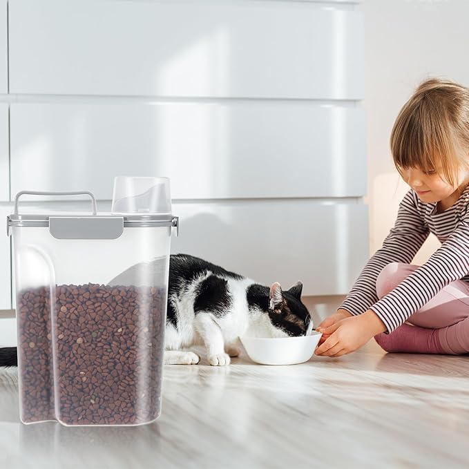 5Lbs Airtight Cat Dog Food Storage Container With Upgraded Large Nozzle, BPA-Free Pet Food Storage Containers For Rice, Grain, Pet Food, Flour Dog Treat Storage-2Pack Grey