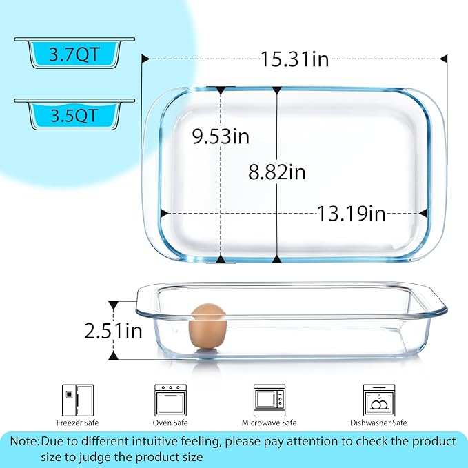 Clear Glass Baking Dish for Oven, Oblong Casserole Dish Rectangular Baking Pan Glass Bakeware,1 Piece (3.5L)