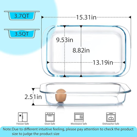 Clear Glass Baking Dish for Oven, Oblong Casserole Dish Rectangular Baking Pan Glass Bakeware,1 Piece (3.5L)