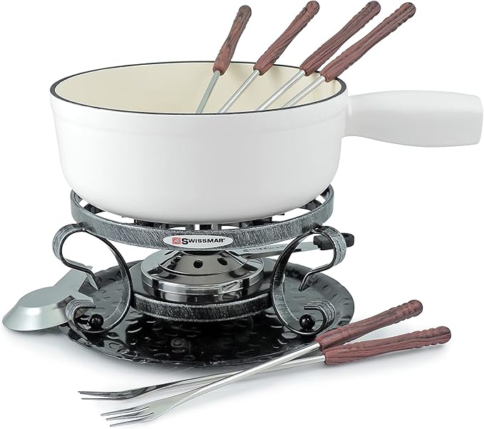 Swissmar Lugano 9 Piece Cast Iron Fondue Set - Matte White