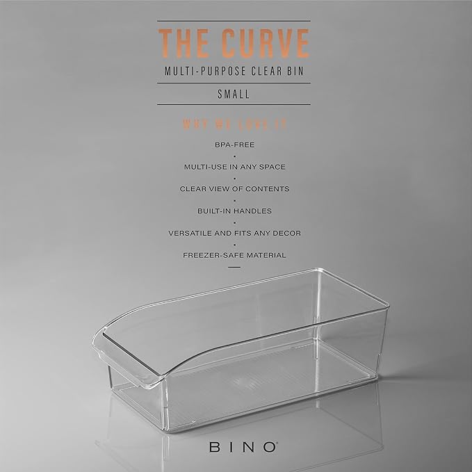 BINO | Plastic Storage Bins, Small | THE CURVE COLLECTION | Multi-Use Organizer Bins | Storage Containers Kitchen, Pantry and Home Organization | Fridge Organizers | Pantry Organization and Storage