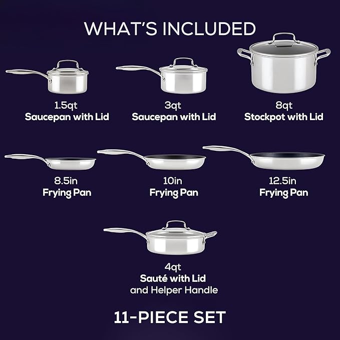 Circulon C1 Series Stainless Steel Nonstick Cookware Set - 11-Piece – Induction Pots & Pans Set with ScratchDefense, Metal Utensil Safe