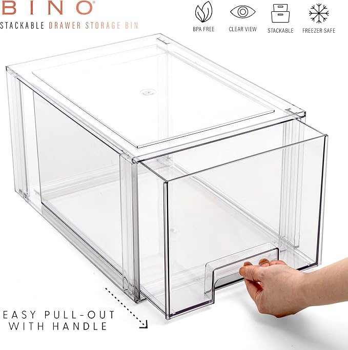 BINO | Stackable Storage Drawers, Tall Large - Clear | THE CRATE COLLECTION | Storage Bins With Drawers | Bathroom Organizers | Under Sink Organizer | Vanity Cabinet Home Organization