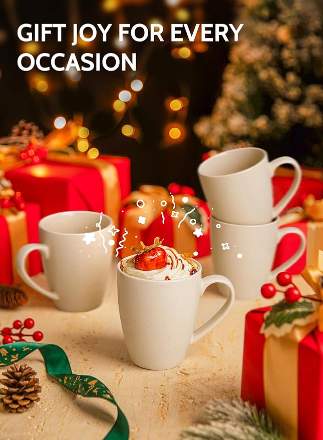 Sweese Porcelain Coffee Mugs - 16 Ounce (Top to the Rim) for Coffee, Tea, Cocoa, Set of 4, Beige