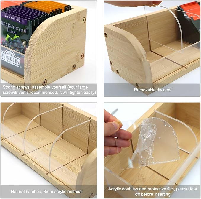 Bamboo Tea Bag Organizer Storage Holder for Tea Bags, Bamboo Tea Box Containers Tea Rack Teabag Station Stand for Cabinet Countertop Office