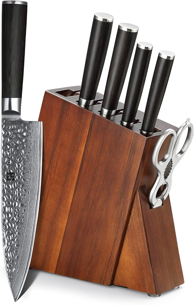 XINZUO Damascus 7-Piece Kitchen Chef Knife Block Set,Professional Sharp Cutting Knife Set with Block,Pakkawood Handle,Chef Gift Box