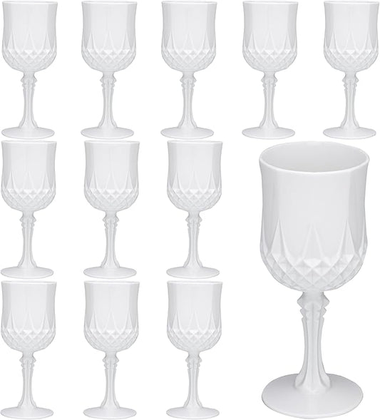 JLYLOL Plastic Vintage Wine Glasses 7OZ Plastic Goblets Vintage Drinking Glasses 12PCS Retro Wedding Glassware Water Goblets Reusable Drinking Cups for Party,Reception,Celebration,Bar,Whiskey(White)