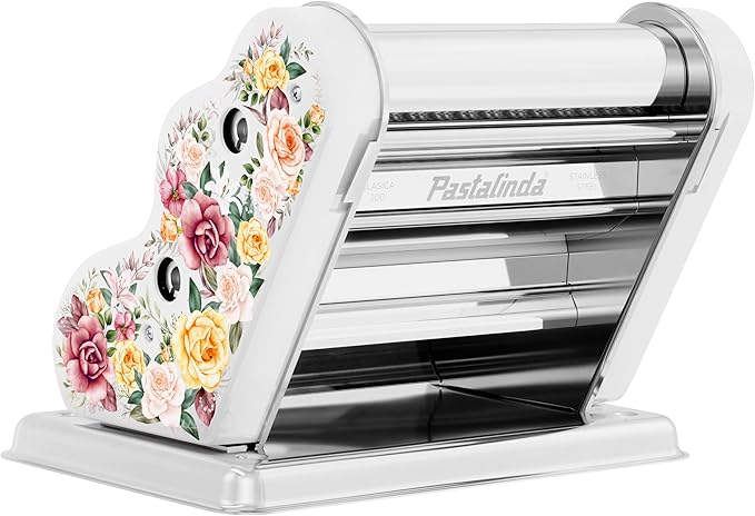 PASTALINDA Classic 200 Pasta Maker Machine, 20 cm Wide Rollers, 9 Thickness Positions, 2 Cutting Positions, Stainless Steel. Includes Reinforced Hand Crank And Two Clamps