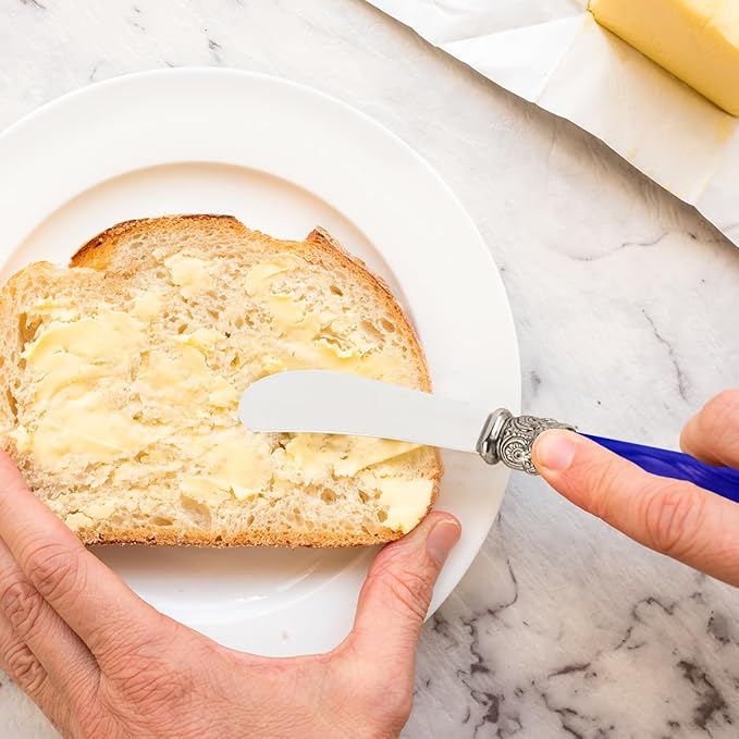 REVERIE Collection 4-piece Stainless Steel Butter Spreader Cheese Knife, Giftable Butter Knives set, Bread Knife set (Blue)