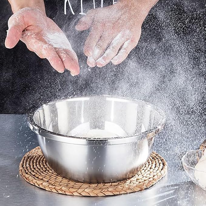 4-Piece Stainless Steel Mixing Bowls and Microporous Colanders Set, 3QT & 5QT Nesting Bowls with Fine Drain Strainers for Washing Rice, Fruits, Vegetables, Pasta, and More