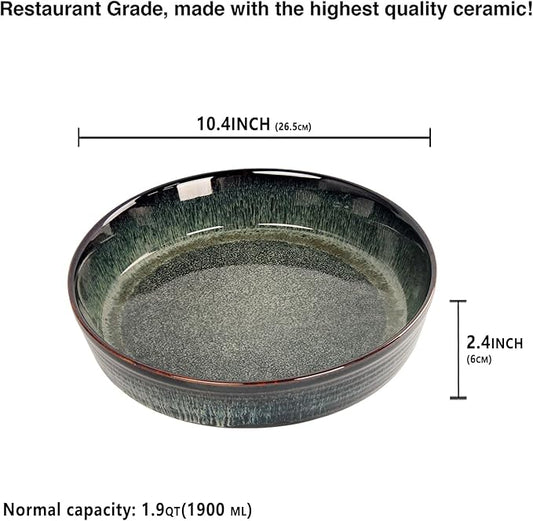 Ceramic Pie Pan Quiche Baking Dish, 10 Inch Round Au Gratin Baking Dishes, 1.9 Qt Non-Stick Tart Pan, Pie Plate for Apple, Oven, Dishwasher and Microwave Safe