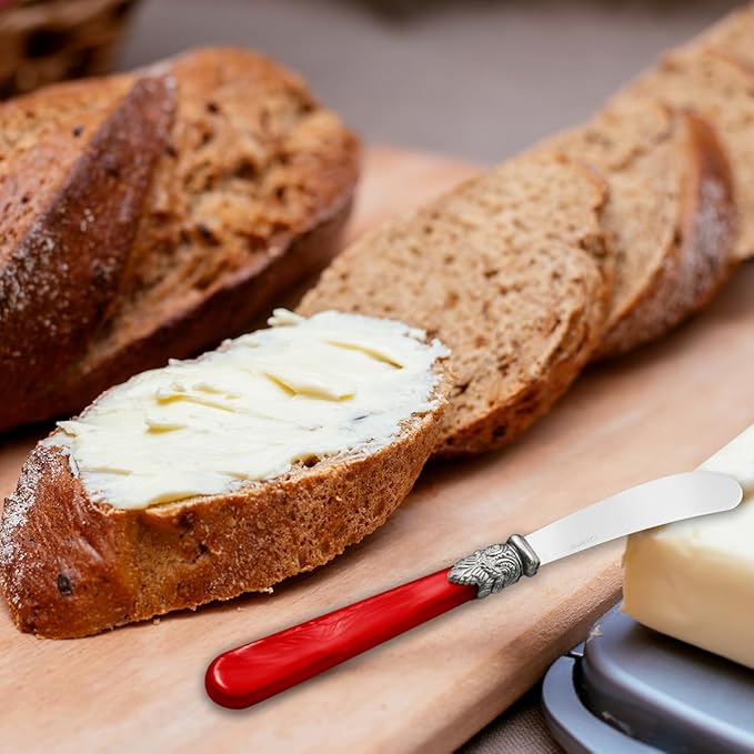 REVERIE Collection 4-piece Stainless Steel Butter Spreader Cheese Knife, Giftable Butter Knives set, Bread Knife set (Red)