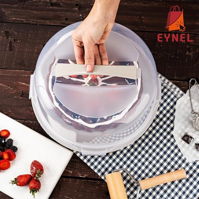 13 Inch Cake Carrier with Locking Lid and Handle, Stylish Big Round Container for Kitchen Storage, BPA Free Stand, Plastic Holder for Transporting, Donuts, Cupcakes, Pies (2 Colors Set, 13 in)