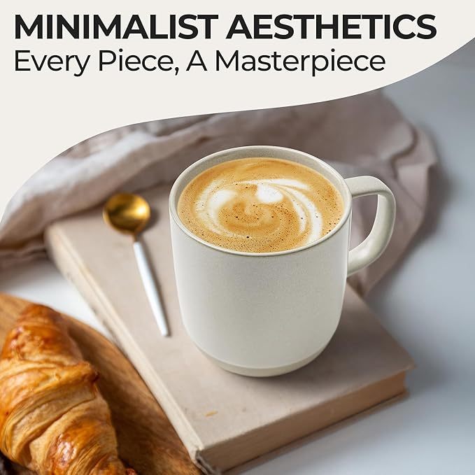 MIAMIO – Coffee Mugs Set of 4 / Ceramic Cups for Coffee (17.5 oz), Cappuccino, Latte Macchiato, Tea, Espresso/Dishwasher and Microwave Safe – Sierra Collection (Light, Mugs (4x))