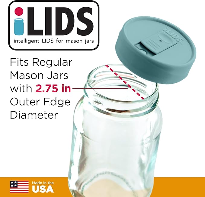 Mason Jar Drink Lid, Regular Mouth, Seafoam, 2-Pack