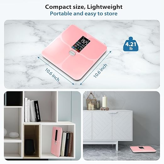 ABLEGRID Body Fat Scale,Digital Smart Bathroom Scale for Body Weight,Large Color Display Screen,16 Body Composition Metrics BMI,Water Weigh,Heart Rate,Baby Mode,400lb,Rechargeable-Rosegold