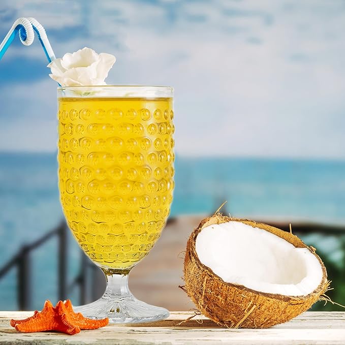 Hobnail Glass Goblets 16.9 Oz, Stemmed Water Glasses, Iced Tea Goblets, Vintage Drinking Glasses for Beverages, Set of 4 (Clear)