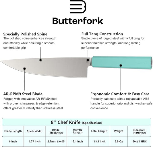 8 Inch Chef Knife, AR-RPM9 Steel & Ergonomic Handle Cooking Knife, Ultra Sharp Professional Kitchen Knife with Oak Sheath, Gift for Home Chefs