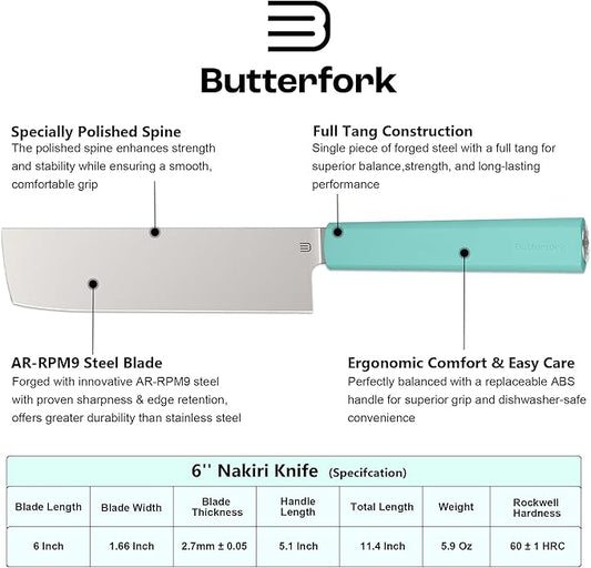 6 Inch Nakiri Knife, AR-RPM9 Steel & Replaceable Handle, Multipurpose Meat Cleaver Vegetable Chef Knife with Oak Sheath, Gift for Home Chefs