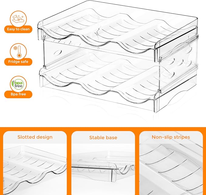 BoxedHome Plastic Water Bottle Organizer and Wine Rack Storage Holder for Inside Cabinet, Kitchen Countertop, Table Top, Pantry, Bars, Cabinets, Fridge - Clear (2 Tier 6 Containers)